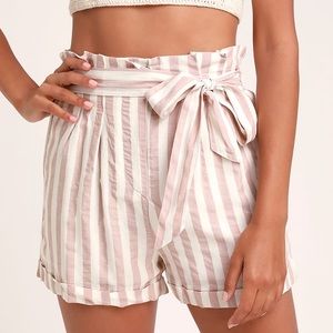 Mauve Striped High Waist Shorts